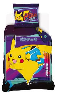 Carbotex dětské povlečení POKÉMON PIKACHU BLESKOVÝ ÚTOK, tmavě fialové, bavlna hladká, 140x200cm + 70x90cm