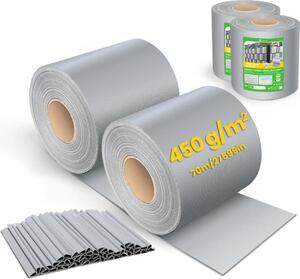 VOUNOT® PVC ochranné pásky pro ploty s dvojitou mříží, 140 m x 19 cm, 80 upevňovacích klipů, světle šedá barva