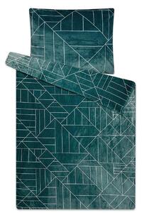 SLEEP WELL povlečení VEČER DOMA mikroflanel, geometrický vzor, tmavě zelené 140x200cm + 70x90cm
