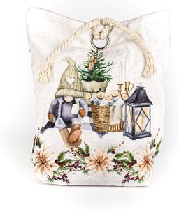 Dveřní zarážka / vánoční dekorace, skřítek s lucernou, bílá 22x23cm