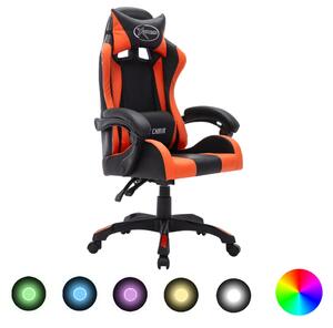 Herní židle s RGB LED podsvícením oranžovočerná umělá kůže