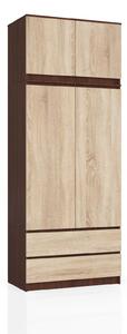 Šatní skříň s otočnými dveřmi a nástavcem 90cm wenge / sonoma