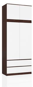 Šatní skříň s otočnými dveřmi a nástavcem 90cm wenge / bílá