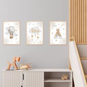Sada oboustranných plakátů se jménem vašeho dítěte Roztomilý Medvídek na Obloze | 3 x Plakáty | DP3351555