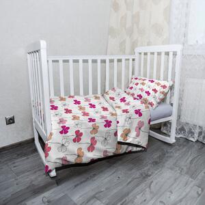 Sablio Mikroplyšové dětské povlečení do postýlky Růžové kvítí - 120x90 / 40x60