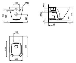 Ideal Standard Tonic II - Závěsný klozet s AQUABLADE® technologií 35,5x56 cm, Bílá, K315801