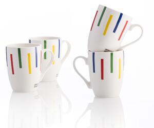 Sada 4 porcelánových hrnků United Colors of Benetton / bílá s barevnými proužky