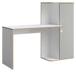 KONDELA PC stolek se skříňkou 1D, bílá/šedá, PINIO