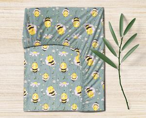 Ervi bavlněné napínací prostěradlo - včely na zeleném