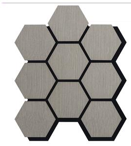 Akustický panel s dřevěnou dýhou - Hexagon - dekor dub šedý | 79,8×66 cm | .cz