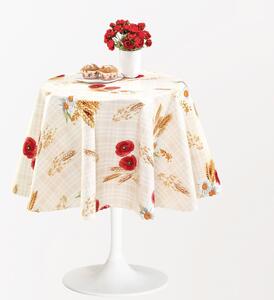 Ubrus PVC s textilním podkladem 1238-00 FLORISTA, vlčí máky s obilím na béžovém káru, š.140cm (metráž), š.140cm (metráž)