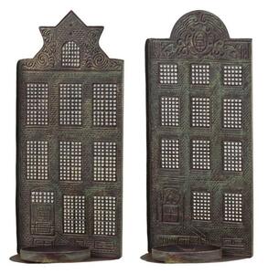 2ks mosazný antik kovový domek na svíčku Candle Houses - 12*12*27cm