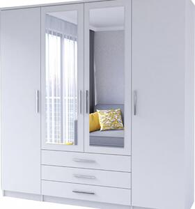Kapol Szantal 4D šatní skříň šíře 200 cm se šuplíky, klasickými dveřmi a zrcadlem Matná bílá