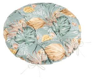 Bellatex Sedák Adéla prošívaný kulatý průměr 40 cm Monstera, růže žlutá, šedí, béžová