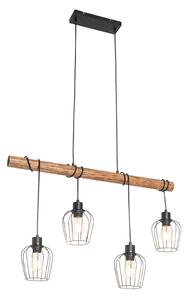 Venkovská závěsná lampa černá se dřevem 4 -světlo - Stronk