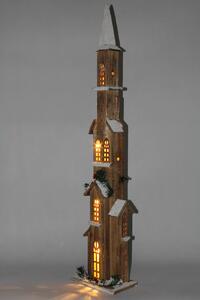 Kostel dřevěný s LED svícením hnědý přírodní 90x20x12cm