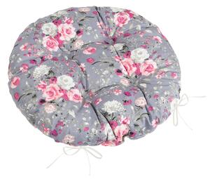 Bellatex Sedák Adéla prošívaný kulatý průměr 40 cm Květy růže růžová, šedá