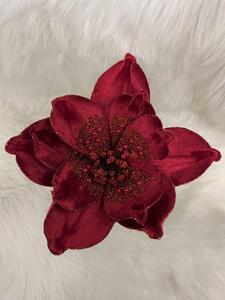 Červený sametový vánoční květ 21cm