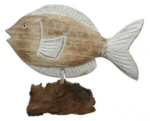Ryba na podstavci, rozměr 28 x 10 x 23 cm, šedo - hnědá