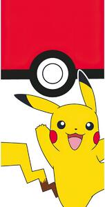 Carbotex Dětská plážová osuška POKÉMON POKÉBALL A PIKACHU, červeno-bílá, froté, 70x140cm