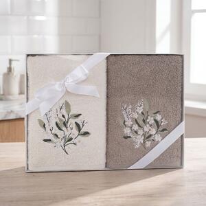 Praktik dárkový set froté ručníků SANY 04, bílé květiny, bílo-béžová, 2x 50x90cm