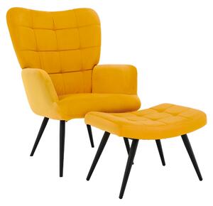 KONDELA Křeslo s podnoží, žlutá Velvet látka/černá, HABEN