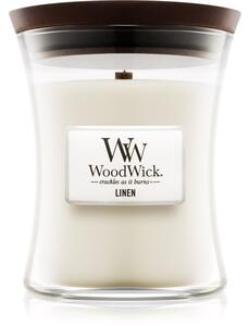 Woodwick Linen vonná svíčka s dřevěným knotem 275 g