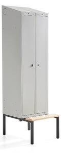 AJ Produkty Šatní skříňka CLASSIC COMBO, 1 sekce, 2 boxy, 2290x600x550 mm, lavice, šedé dveře
