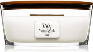 Woodwick Linen vonná svíčka s dřevěným knotem (hearthwick) 453.6 g