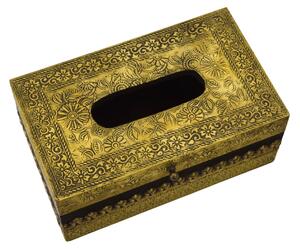 Krabička na kapesníky drěvěná, zdobená mosazným plechem, 25,5x15x11cm