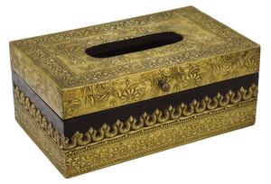 Krabička na kapesníky drěvěná, zdobená mosazným plechem, 25,5x15x11cm
