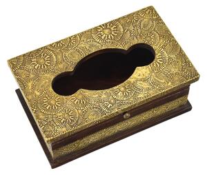 Krabička na kapesníky, drěvěná, zdobená mosazným plechem, 23x14x9cm