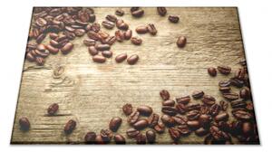 Skleněné prkénko rozsypaná káva na dřevě - 30x20cm