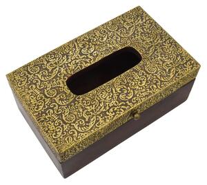 Krabička na kapesníky drěvěná, zdobená mosazným plechem, 25,5x15x10cm