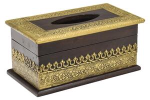 Krabička na kapesníky drěvěná, zdobená mosazným plechem, 28x15x13cm