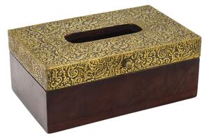 Krabička na kapesníky drěvěná, zdobená mosazným plechem, 25,5x15x10cm