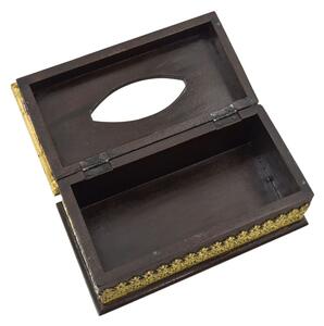 Krabička na kapesníky drěvěná, zdobená mosazným plechem, 28x15x13cm