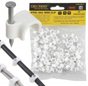 Držáky kabelů na girlandy s 6mm hřebíky, 100 kusů, bílé CROWNMAN
