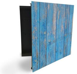 Glasdekor skříňka na klíče - dřevo modrý nátěr - Levé / Černá