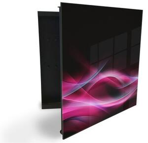 Glasdekor skříňka na klíče - růžovo fialova abstrakce na černém - Levé / Bílá