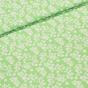 Bavlněné plátno TREND 5 VERDE, bílé kytičky na jarní zelené, š.150cm (látka v metráži)
