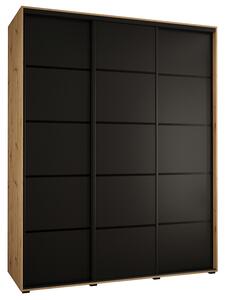 Šatní skříň s posuvnými dveřmi DAVOS 4, 190cm | DUB Artisan / černá / černé pojezdy