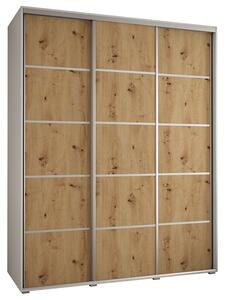 Šatní skříň s posuvnými dveřmi DAVOS 4, 190cm | Bílá / DUB Artisan / stříbrné