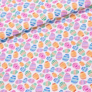 Bavlněné plátno velikonoční TREND OEFS 60 MULTICOLOR, barevná velikonoční vajíčka na bílé, š.150cm (látka v metráži)