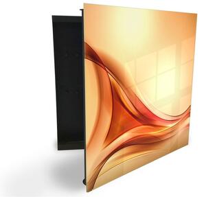 Glasdekor skříňka na klíče - béžovo oranžová abstrakce - Levé / Černá