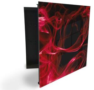 Glasdekor skříňka na klíče - abstraktní červený kouř - Levé / Černá