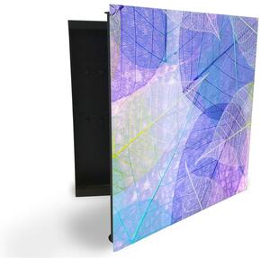 Glasdekor skříňka na klíče - fialová abstraktní kostra listí - Levé / Bílá