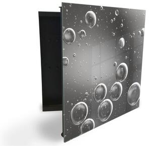 Glasdekor skříňka na klíče -šedé abstraktní bubliny - Levé / Černá