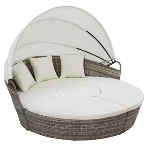 KONDELA Zahradní ratanová postel/set, 2v1, šedá/krémová, LEKO