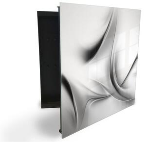 Glasdekor skříňka na klíče - abstraktní šedo černá vlna - Levé / Černá